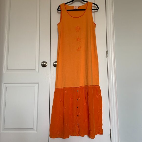 Johnny Was T-shirt Sleeveless Tank Maxi Dress 100% Cotton Orange Size M - Picture 1 of 14